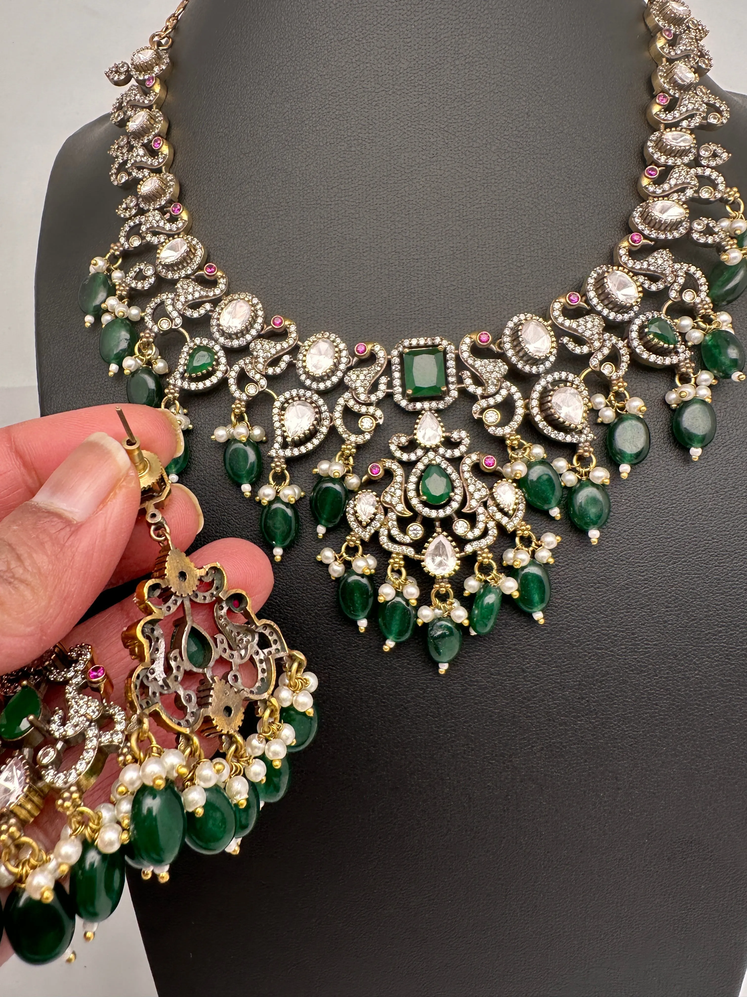 Victorian Moissanite Polki Green Necklace