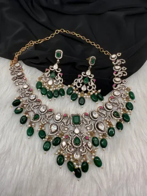 Victorian Moissanite Polki Green Necklace