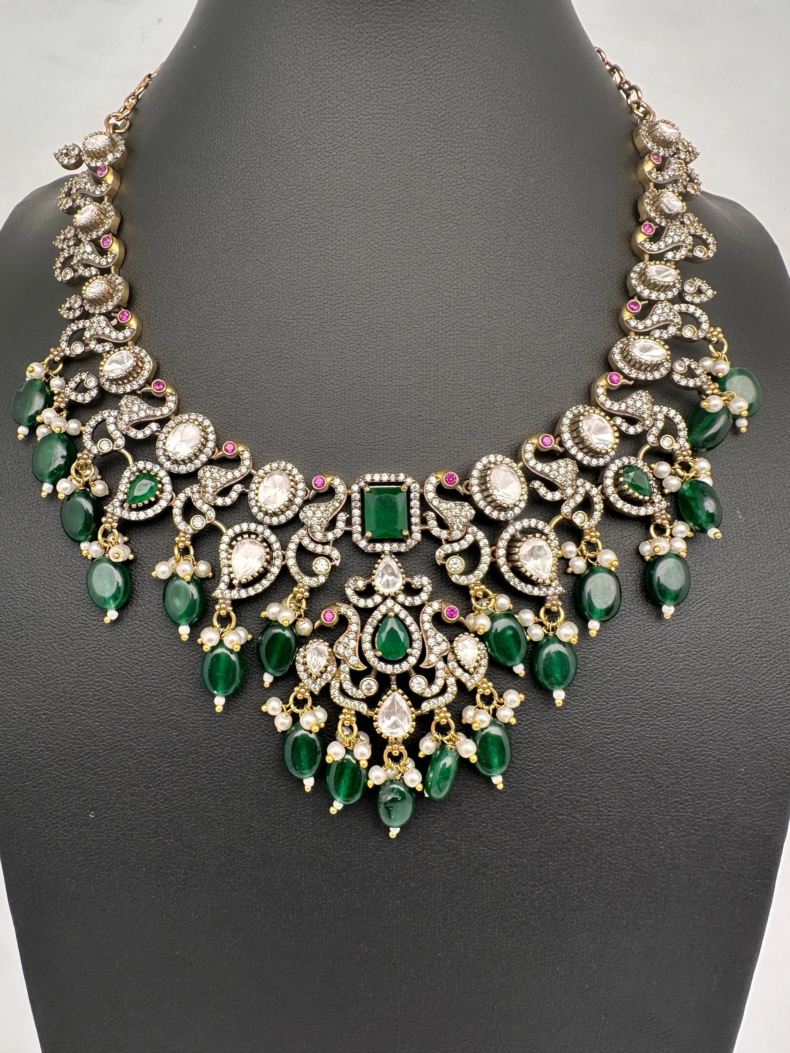 Victorian Moissanite Polki Green Necklace