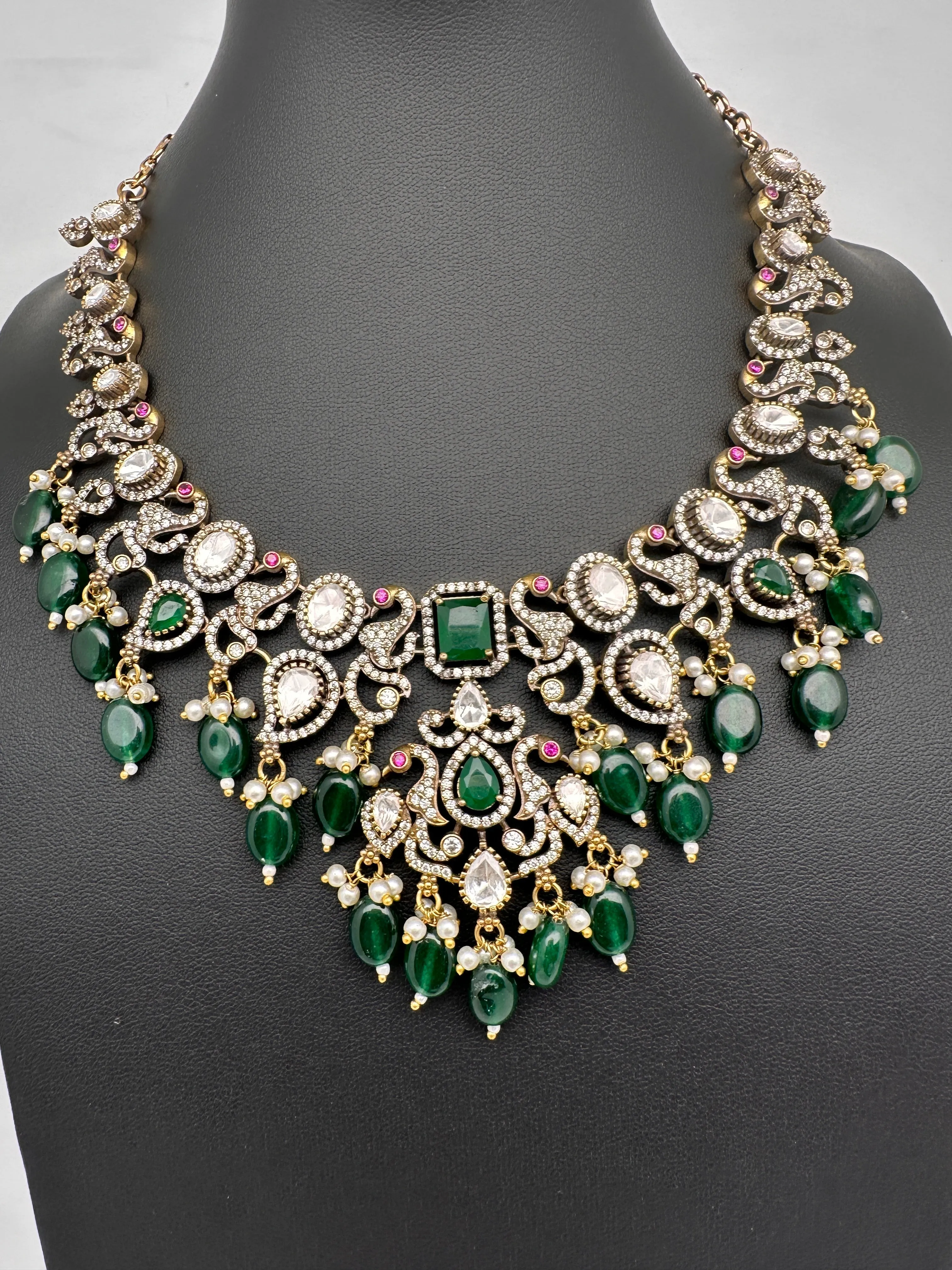 Victorian Moissanite Polki Green Necklace