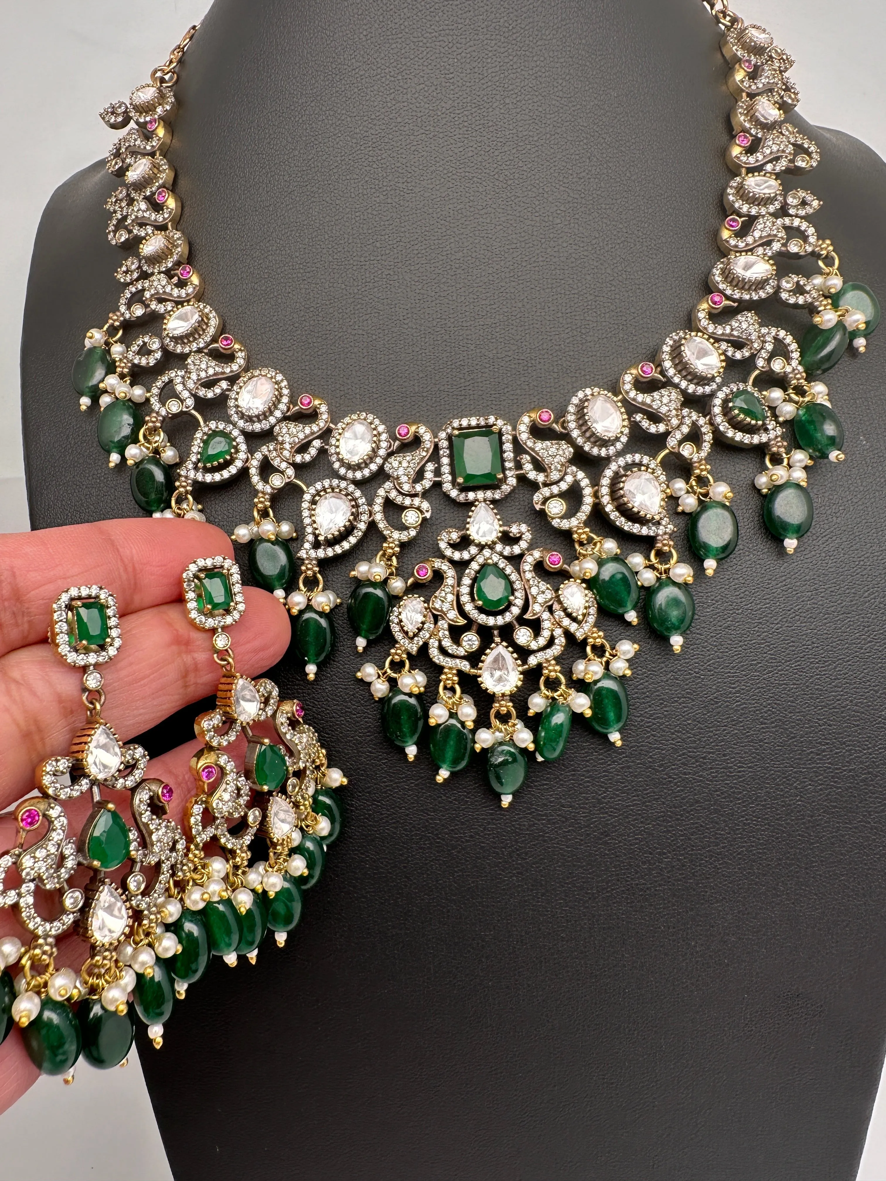 Victorian Moissanite Polki Green Necklace