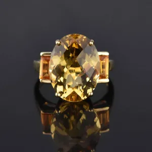 Vintage Checkerboard Cut 9 CTW Citrine Ring in Gold