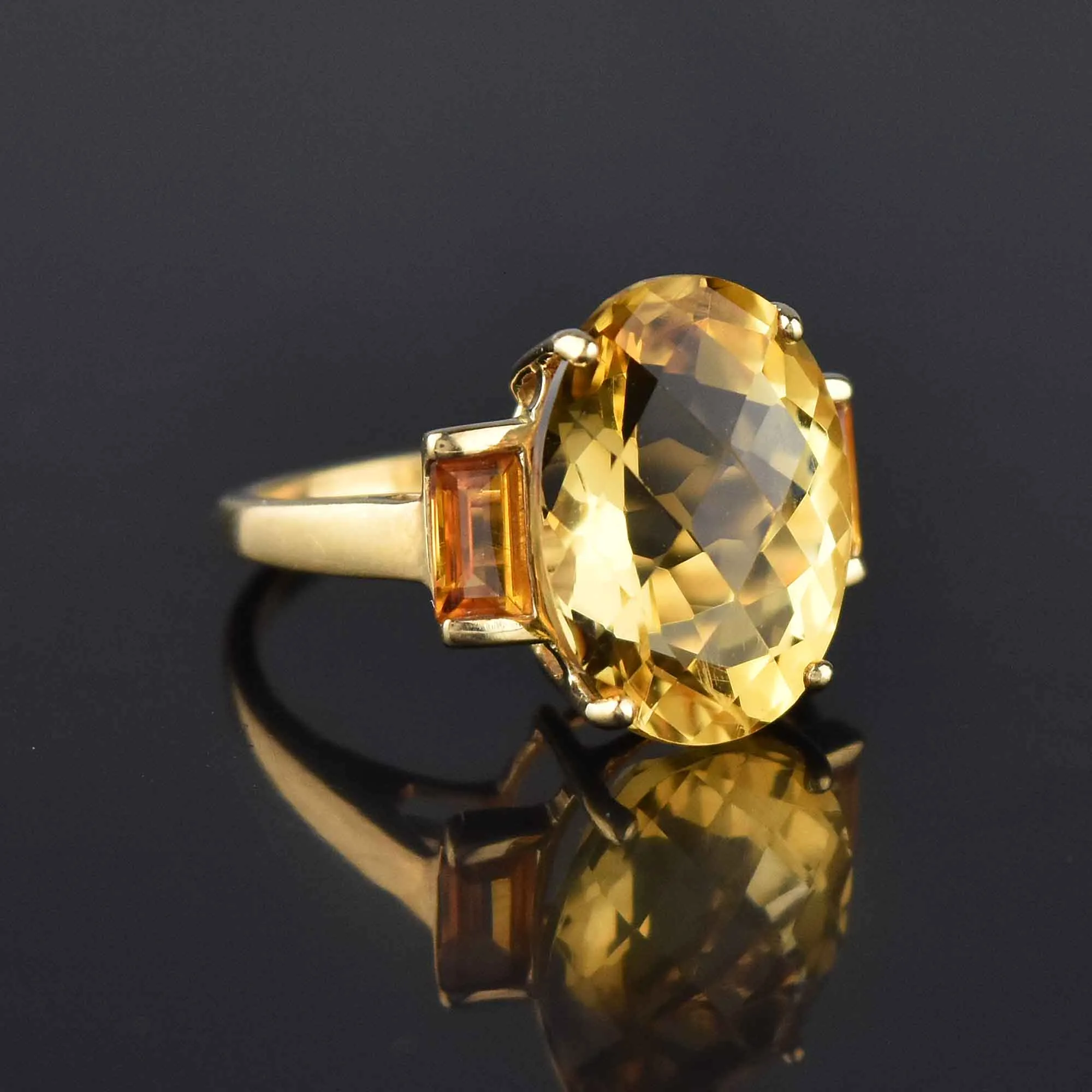 Vintage Checkerboard Cut 9 CTW Citrine Ring in Gold