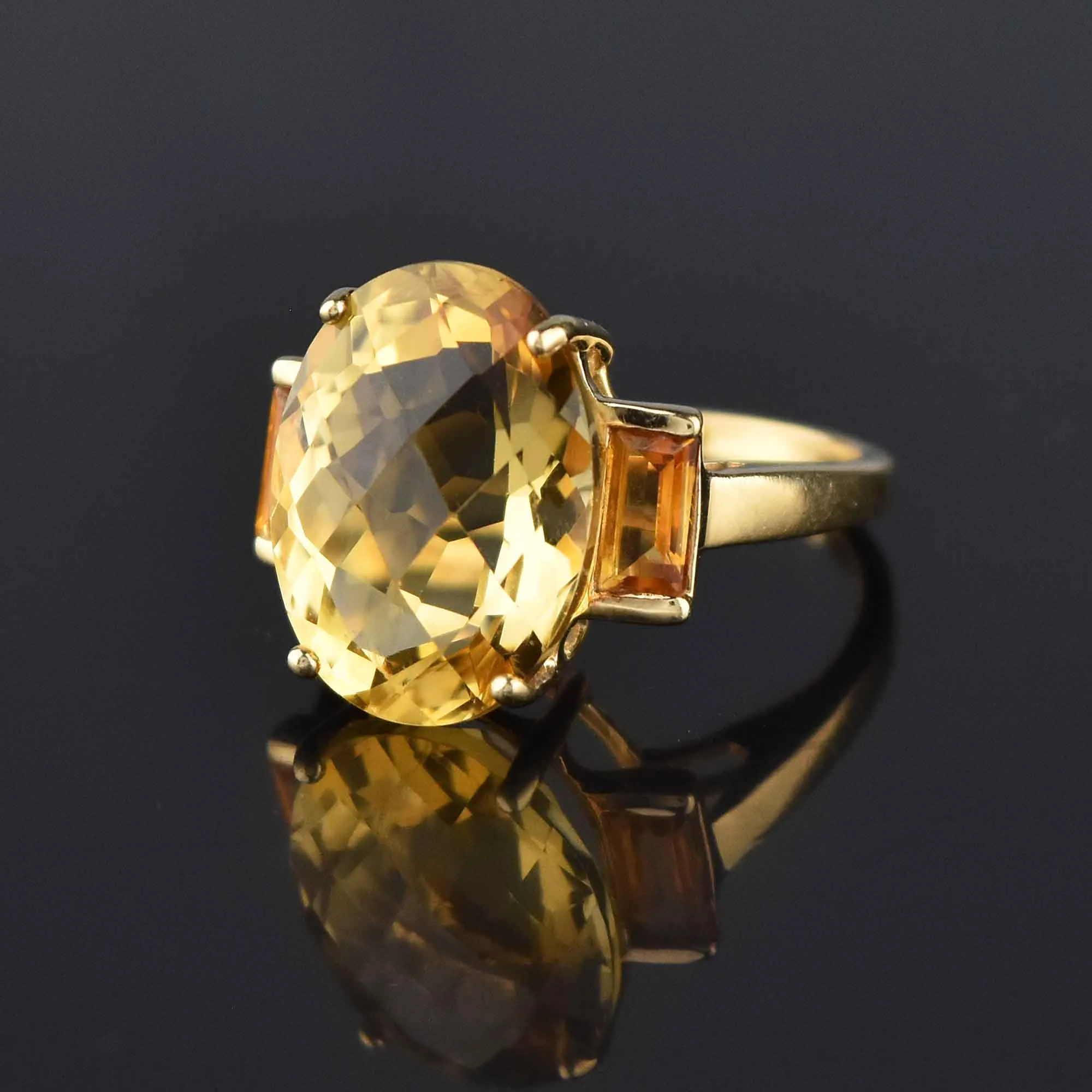 Vintage Checkerboard Cut 9 CTW Citrine Ring in Gold