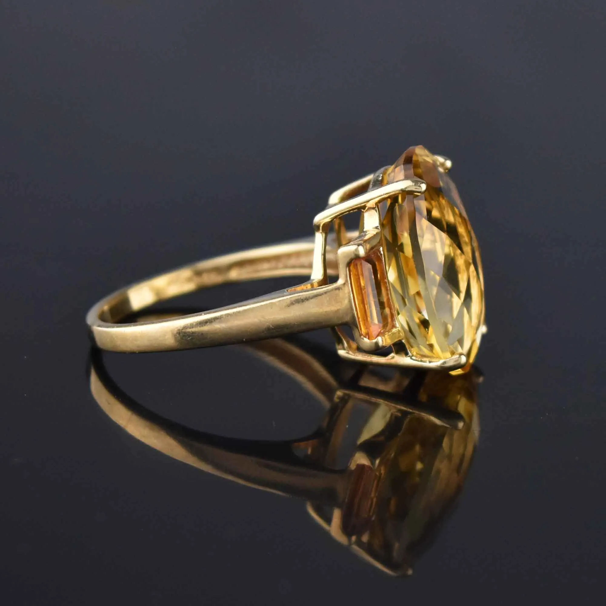Vintage Checkerboard Cut 9 CTW Citrine Ring in Gold