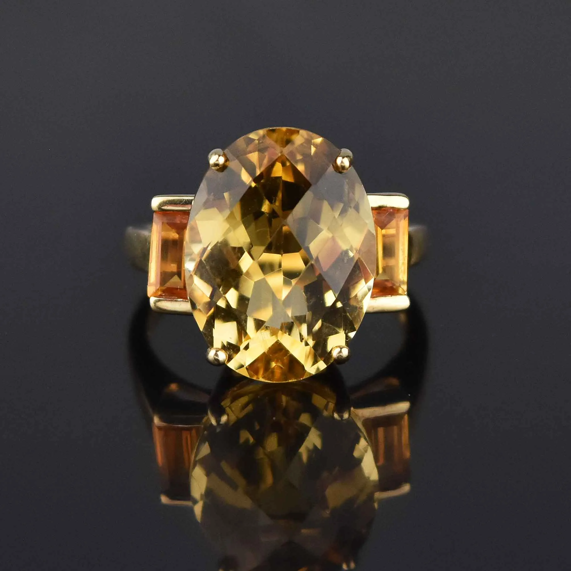 Vintage Checkerboard Cut 9 CTW Citrine Ring in Gold