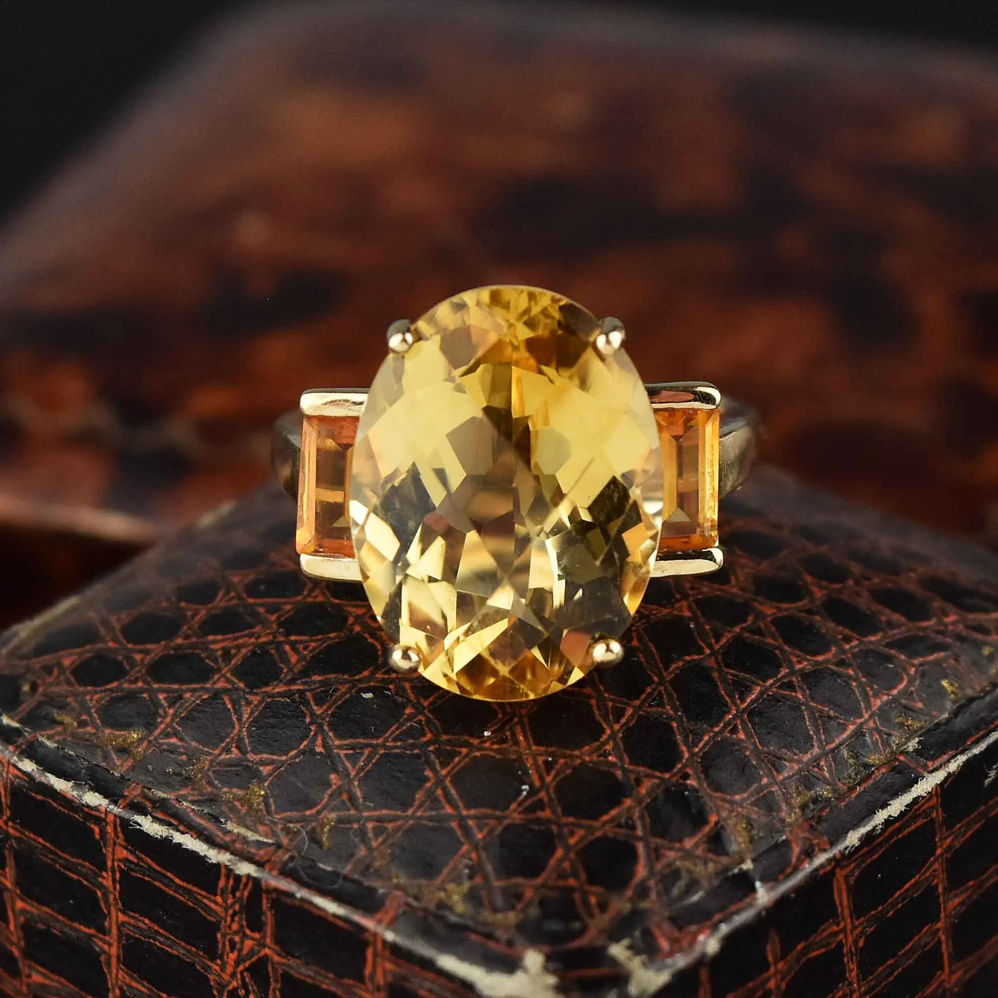 Vintage Checkerboard Cut 9 CTW Citrine Ring in Gold