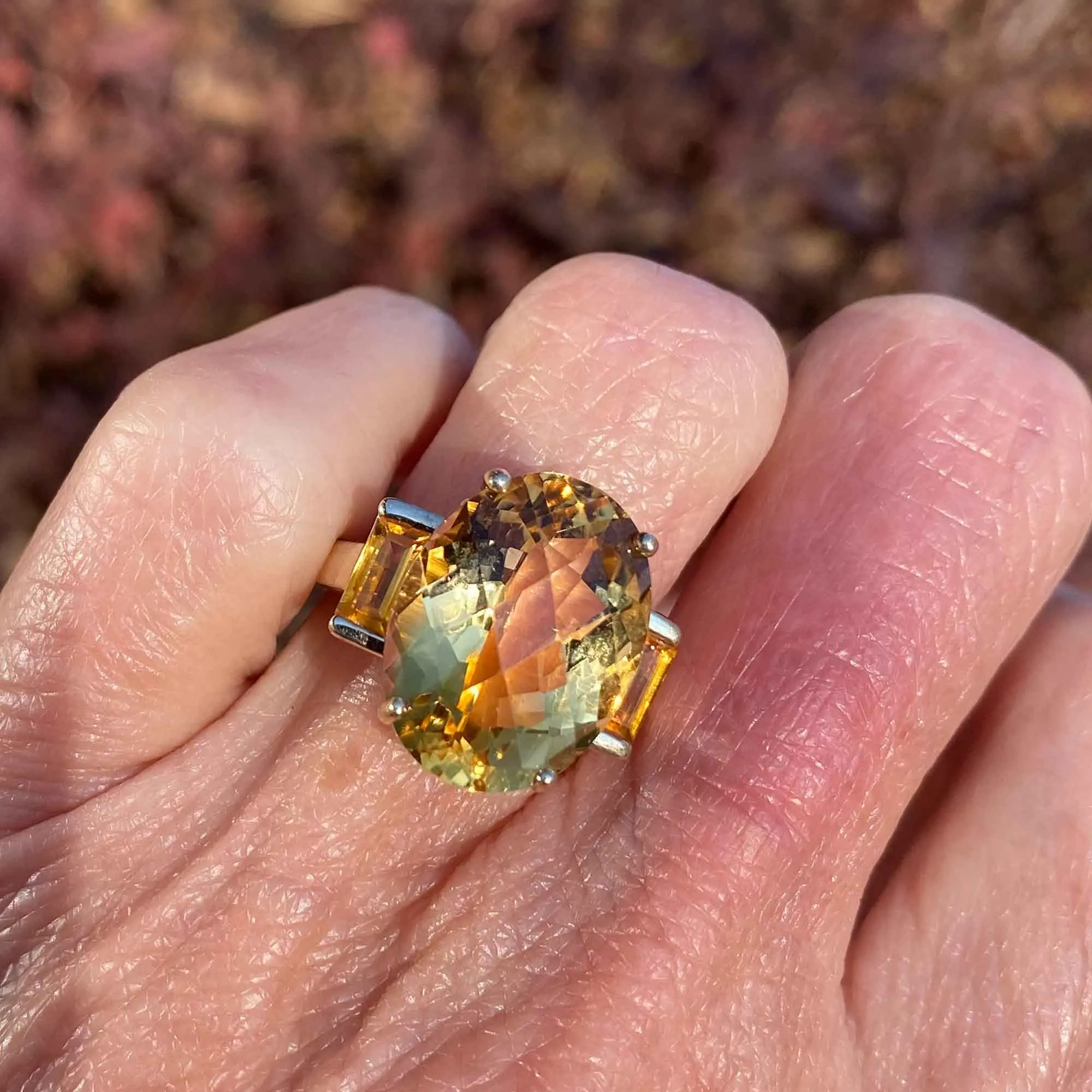 Vintage Checkerboard Cut 9 CTW Citrine Ring in Gold