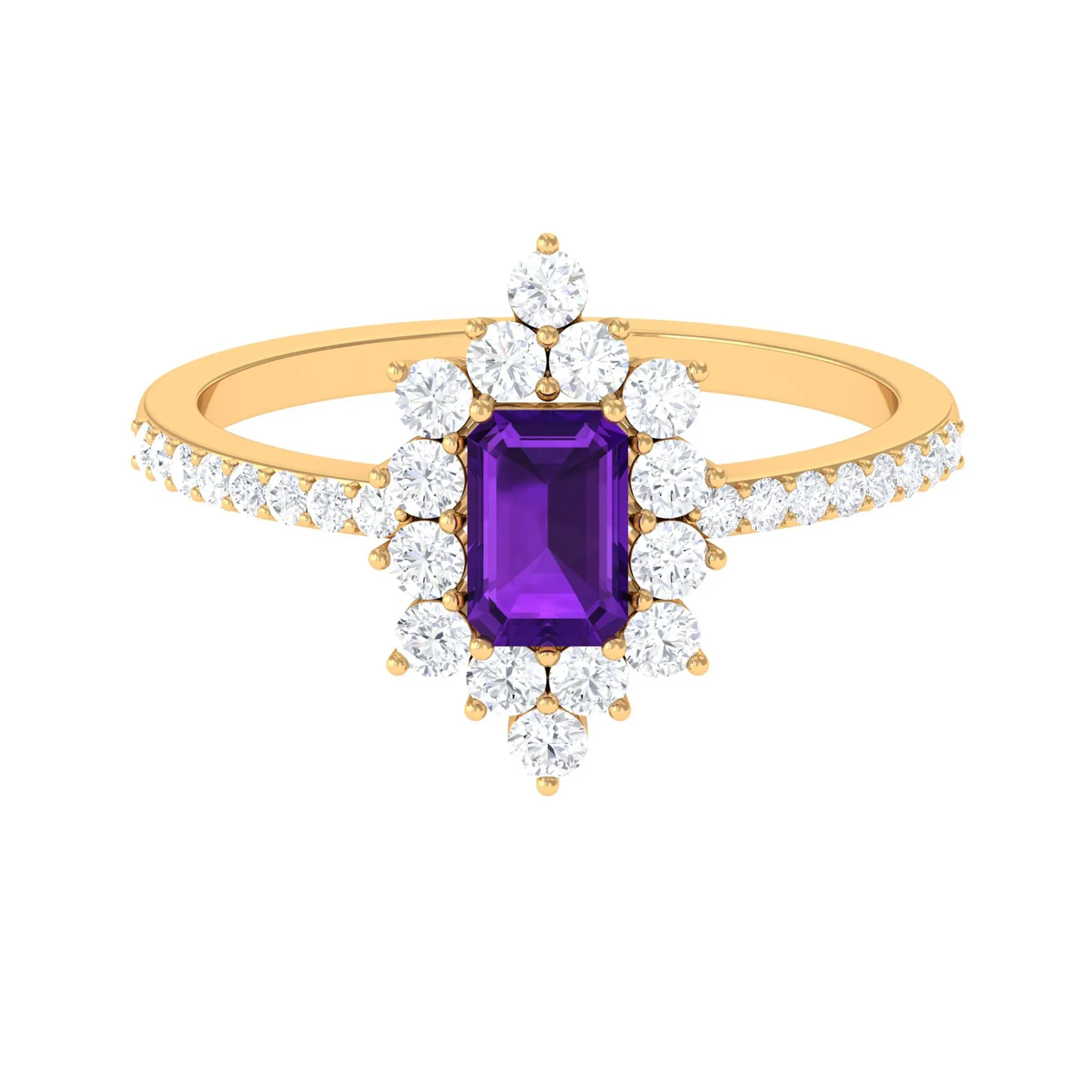 Vintage Inspired Amethyst and Diamond Halo Engagement Ring