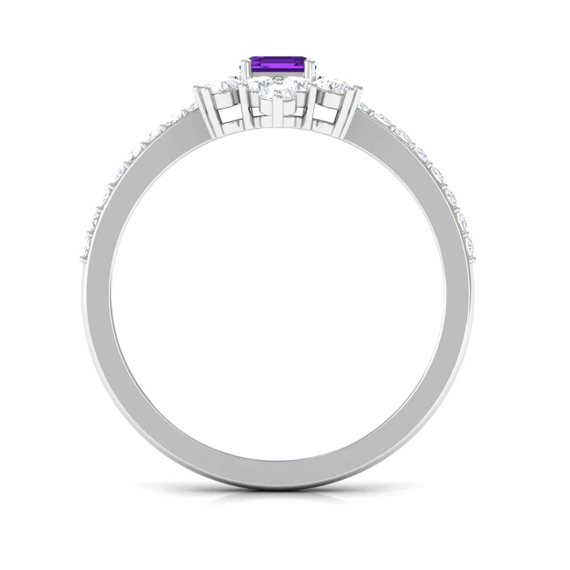 Vintage Inspired Amethyst and Diamond Halo Engagement Ring