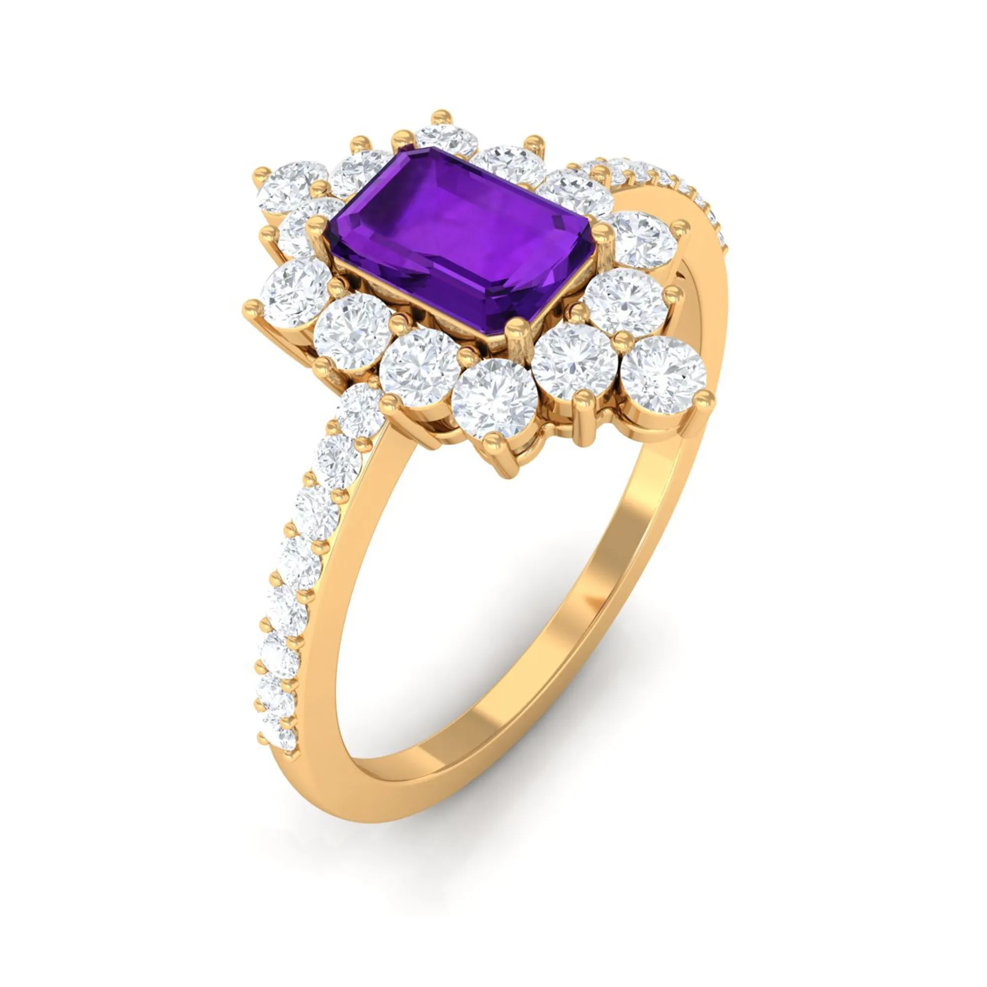Vintage Inspired Amethyst and Diamond Halo Engagement Ring