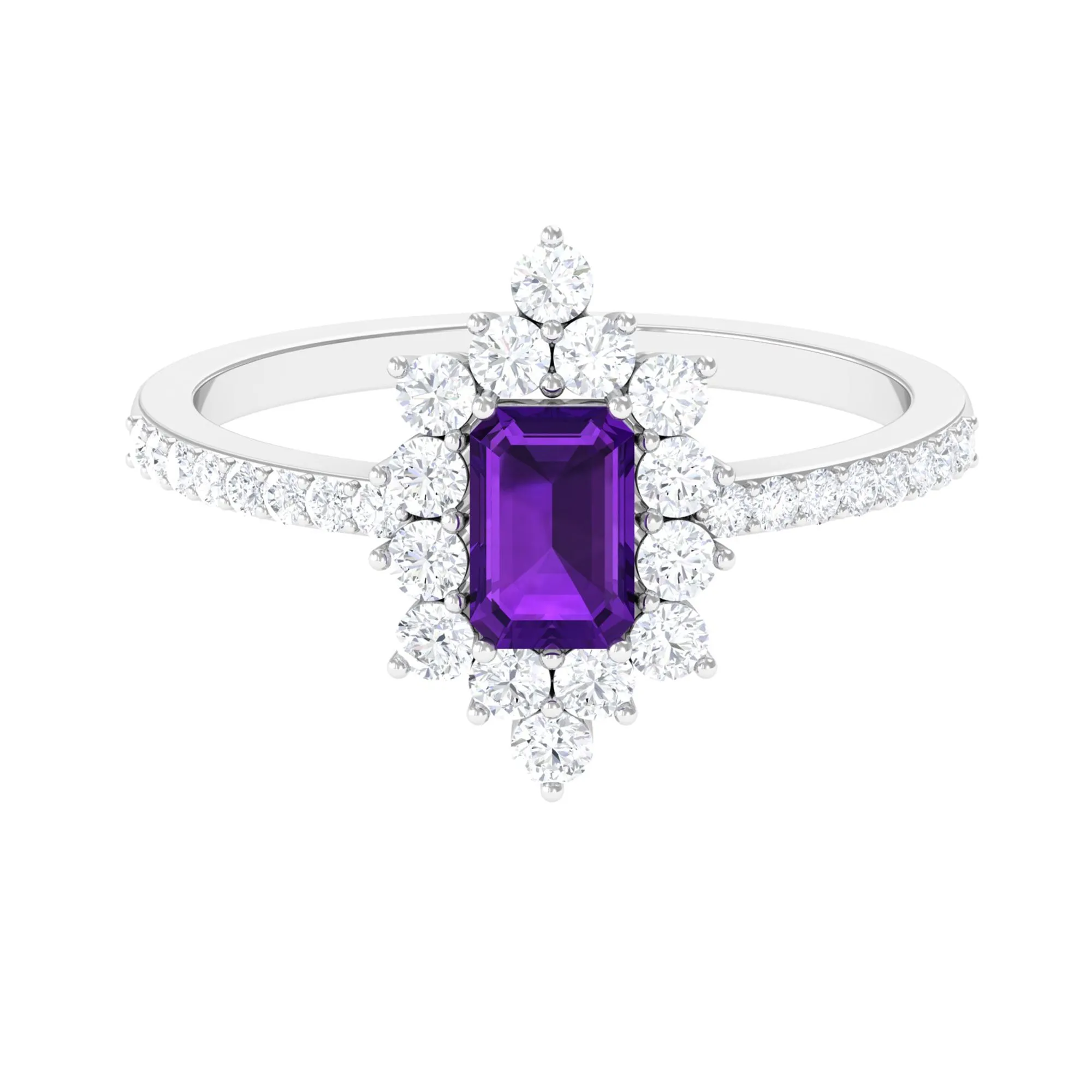 Vintage Inspired Amethyst and Diamond Halo Engagement Ring